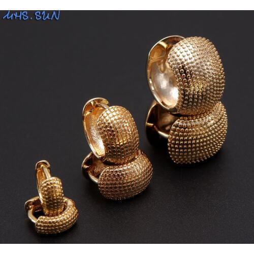 MHS.SUN New Arrival Gold Color Women Hoop Earrings South American Style Round Earrings Lady Party Wedding Jewelry 1Pair Hot Sale