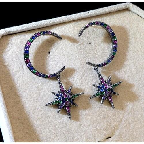 CINKILE Cubic Zirconia Shining Moon Star Drop Earrings for Women Luxury CZ Crystal Wedding Party Earrings 3 Colors Available