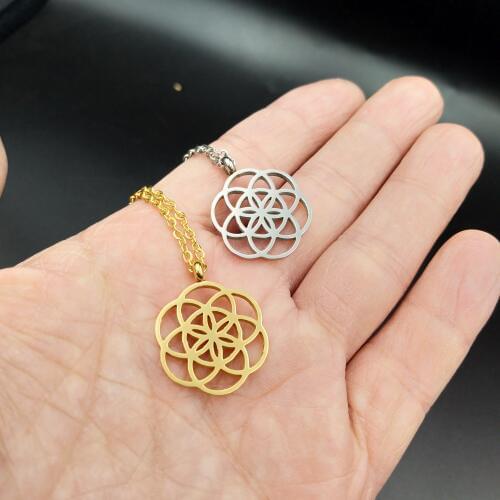 Seed Of Life Stainless Steel Flower Of Life Necklace Fleur De Vie Sacred Geometry Jewelery Womans Fashion 2020
