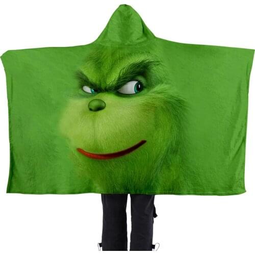 Winter Soft Plaid Blanket Grinches Wearable Blanket Hooded Coral Fleece Fabric Warm Sherpa Weighted Flannel Blanket Hoodie Beach