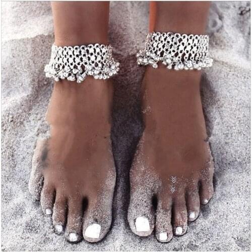 Antique Silver Color Anklet Chain Lots Bell Beads Ankle Bracelet for Women Beach Barefoot Sandal Foot Jewelry 1pc