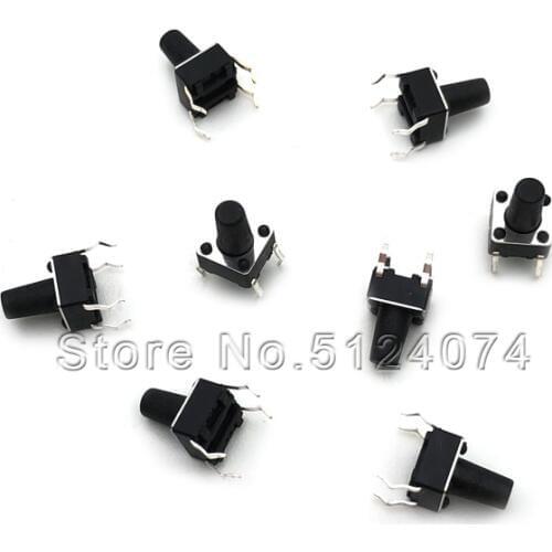 100pcs/lot 6*6*9 Touch button switch 6*6*9MM Black Push button switch Key switch 4pin vertical DIP 4P