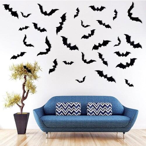 12pcs Halloween Decoration 3D Black PVC Bat Halloween Party DIY Decor Bar Room Halloween Party Scary Decos Props Wall Sticker