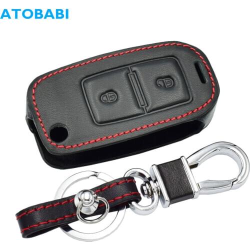 2 Buttons Leather Car Key Case For VW Amarok Golf Mk4 Mk5 Citi Crafter Lupo Transporter Seat Altea Alhambra Folding Remote Cover