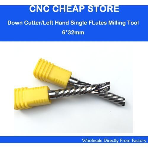 2pcs/set 6*32mm Tungsten Solide Carbide Single Flute Sprial Bits Left Hand Down Cutting Tools Left Cutting Bits