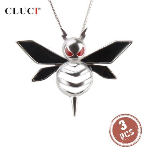 CLUCI 3pcs 925 Sterling Silver Evil Bee Shaped Charms Pendant for Women Necklace Jewelry Silver 925 Pearl Locket Pendant SC290SB