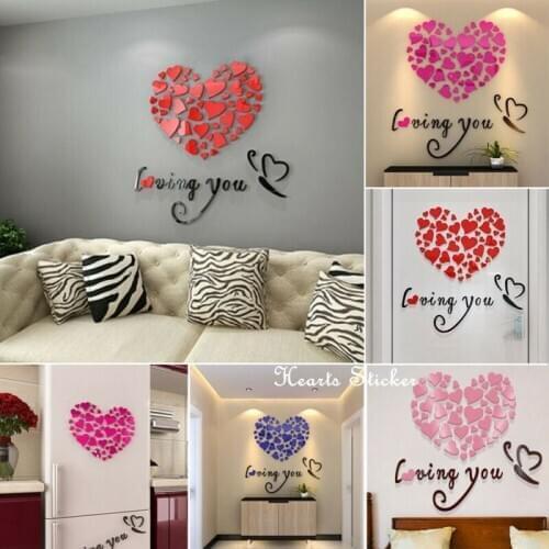 3D Love Hearts Wall Sticker Removable Mural Decal Vinyl Art Living Room Decor
