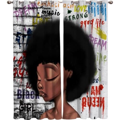 African Girl Street Graffiti Wall Background Curtains For Window Treatment Blinds Drapes Window Curtains For Living Room Bedroom