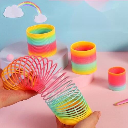 Kids Magic Plastic Rainbow Spring Colorful Children Circle Coil Elastic Ring For Christmas Birthday Gifts