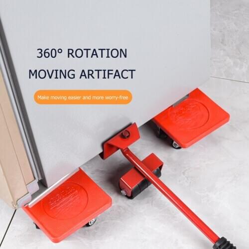 Furniture Mover Tool Set Furniture Transport Lifter Heavy Stuffs Moving Tool 4 Wheeled Mover Roller+1 Wheel Bar Hand Tools Set