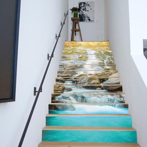Deep Mountain Waterfall Staircase Sticker For To The Second Floor Decorative House Stairs DIY Decals Peel & Stick PVC Wallpaper