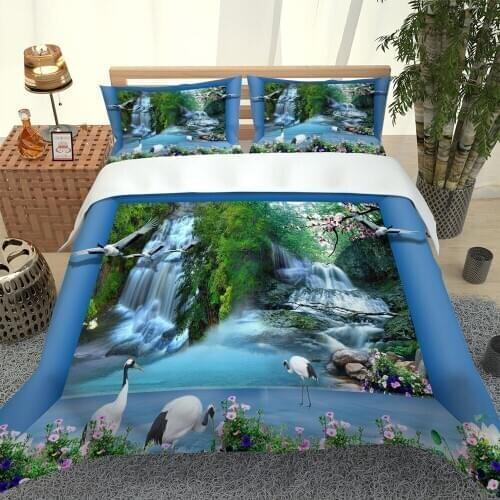 3D HD Print Bedding Set Pillowcase Polyester Bed Set Home Textiles nature scenery waterfall beding set