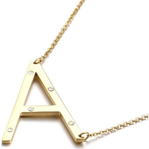 CZ stone pendant 26 letters gold color Initial Letter Necklace For Women Stainless Steel A-Z Alphabet Pendant Necklace