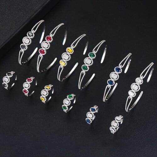 LARRAURI Korea Trendy Arabia Bangle Ring Set Jewelry Set For Women Wedding Cubic Zircon Crystal CZ aretes de mujer modernos 2019