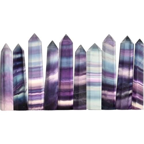 100% Natural Fluorite Crystal Colorful Striped Fluorite Quartz Crystal Stone Hot Point Healing Hexagonal Wand Treatment Stone