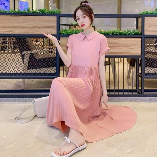 Summer New Fashion Chiffon Maternity Long Dress Elegant Pleated Casual Loose Dress Clothes for Pregnant Women Pregnancy Clothing