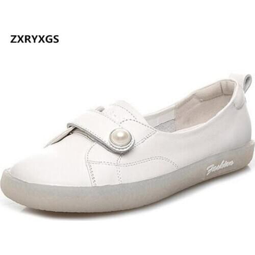 Best Sale Top Soft Cowhide Spring Classic Shoes Pearl Full Genuine Leather Shoes Casual Shoes 2020 New Stylish Shoes Women Flats