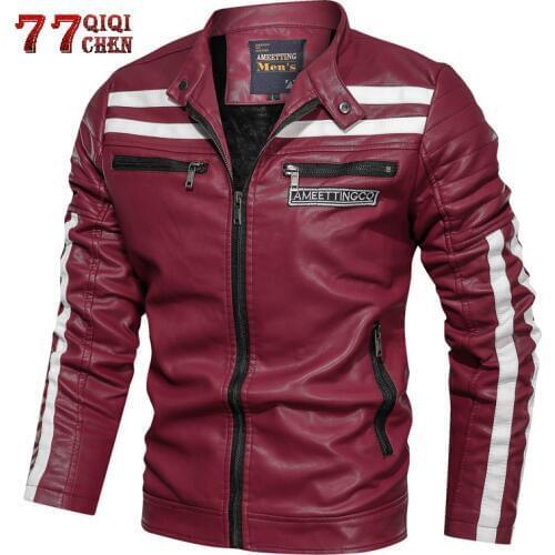 Mens Leather Jacket Winter Fleece Warm Casual Fashion tactical Moto Pu Leather Jackets Coat Male Stand Collar Outwear chaqueta