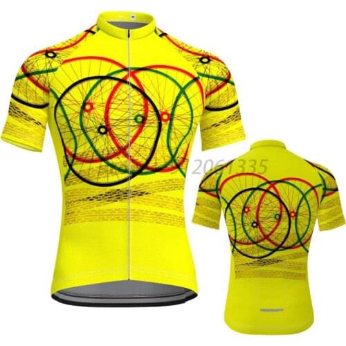 Mens Short Sleeve Cycling Jersey Yellow Cycling Bicycle Clothes Summer Cycling Top Bike Top MTB Road Wear