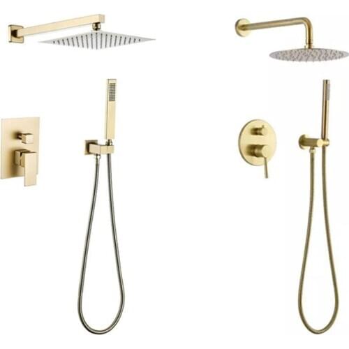 Matte Brushed Gold Conceal Install Shower Set Wall-in Hot and Cold Water Gold Pressurized Shower Head Set