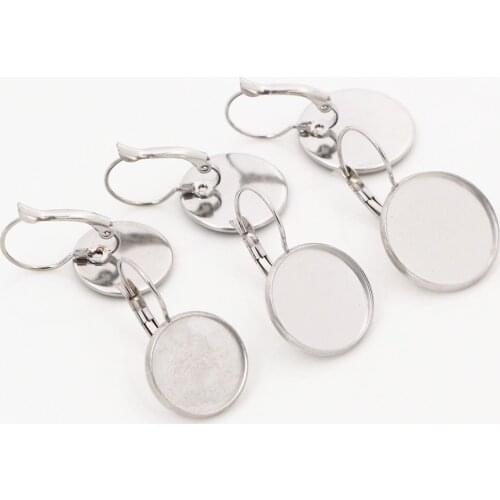 No Fade ) 14/16/18mm 10pcs Stainless Steel French Lever Back Earrings Blank/Base,Fit 14/16/18mm Glass Cabochons,Buttons