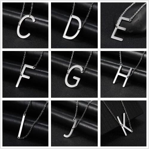 Skyrim Stainless Steel 26 Capital Letter A-Z Chain Necklace Simple Initial Alphabet Pendant Necklaces Jewelry for Women Girls