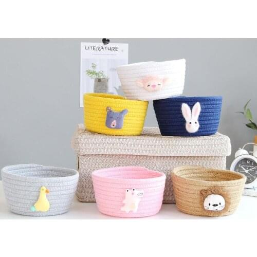 New cartoon animal Desk Storage Box Cotton thread weaving Thicken Storage Basket Cosmetic Case Kids Toys Organizer Bucket AU1225