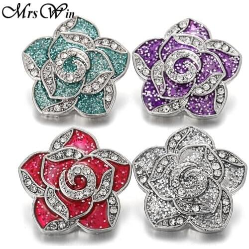 New Rhinestone Flower Snap Button Jewelry Alloy Buttons Fit Metal Snap Button Bracelet Bangle Earrings Necklaces Women Jewelry
