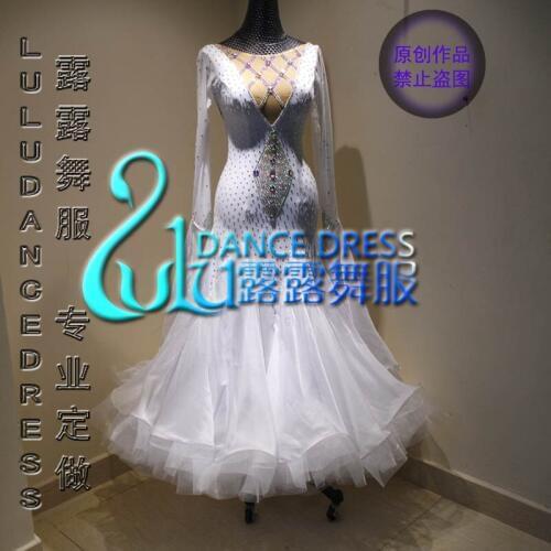 Custom White modern dance dress Moderne Waltz Standaard Concurrentie Strass Jurk. . sociale dance dress