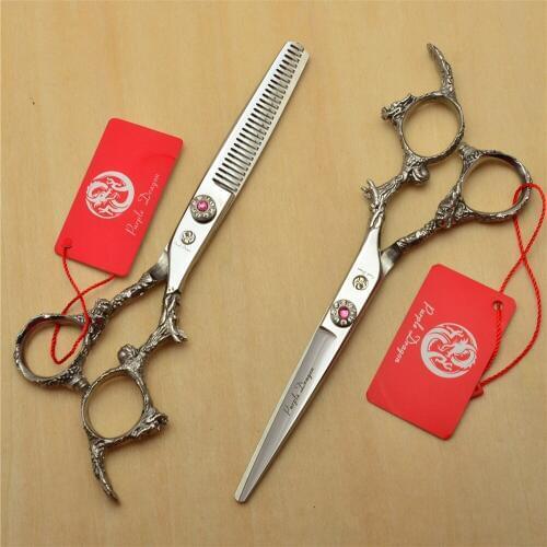 9005# 6.0'' One Pair/2Pcs Silvery Dragon Design Hairdressing Scissors Cutting/Thinning Scissors Personalized Human Hair Scissors