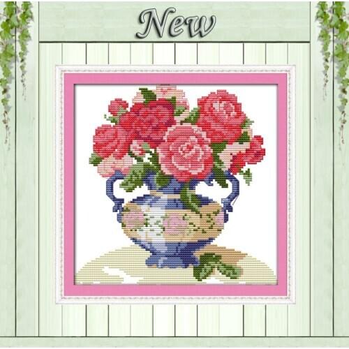 Peony vase flower & porcelain 11CT Counted print on canvas DMC 14CT Cross Stitch kits,embroidery needlework Set,house wall Decor