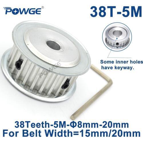 POWGE 38 Teeth HTD 5M Synchronous Timing Pulley Bore 8/10/12/14/15/16/17/19/20mm for Width 15/20mm HTD5M wheel Gear 38Teeth 38T