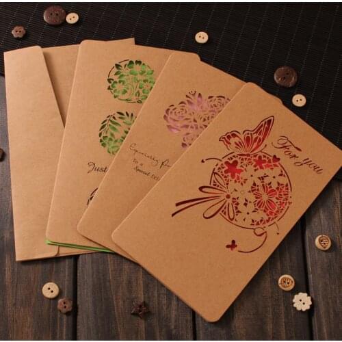Retro Greeting Card With Envelope Hollowed Out Kraft Paper Originality Business Affairs Birthday Teachers Day Universal Card