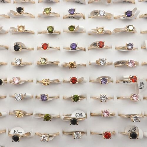 Multicolor Womens Zircon Rings 50pcs/lot High Quality Gold Color Ring Gift For Valentines Day