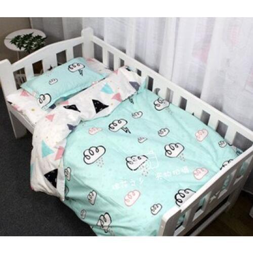 With filling! Mint Green Cotton Baby Crib Kids Bedding Kit Detachable Unpick And Wash,Duvet/Sheet/Pillow