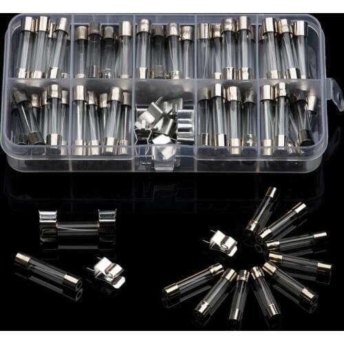 72PCS 0.5-30A Quick Blow Glass Tube Fuse Assorted Kits 5x20mm Fast-blow Glass Fuses Sets With Fuze Seat with Plastic Box