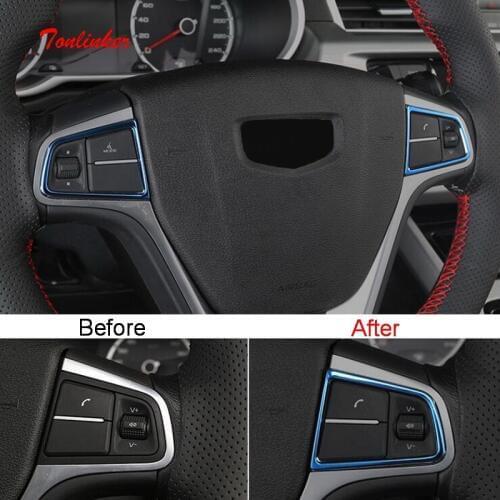 Tonlinker Interior Steering Wheel button Cover stickers For Geely Atlas 2016-19 Car Styling 2 PCS Stainless steel Covers sticker