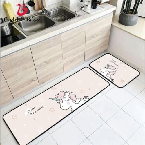 Bubble Kiss Cartoon White Unicorn Pattern Thickened Kitchen Mat Door Mats Outdoor Polyester Waterproof Kitchen Carpet Floor Mat
