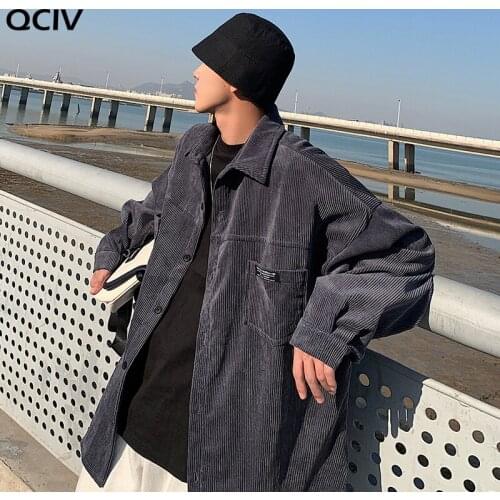 Corduroy Men Shirts For Men Clothing Harajuku Black Shirt Korean Style Men Shirt Long Sleeve Vintage Clothes