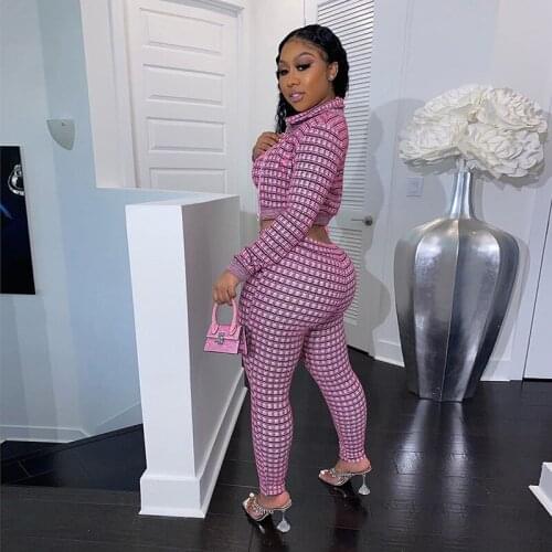 Vintage Plaid 3 piece Mrs. Herbst Bh Zip Up Cardigan Coat Crop Top Women Pants Matching Set 2021 chic activity training suit