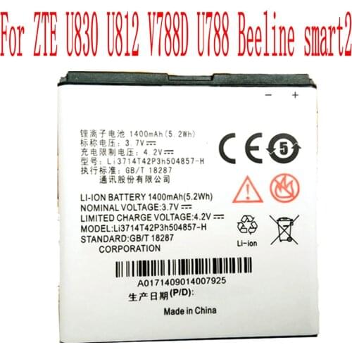 High Quality 1400mAh Li3714T42P3h504857-H Battery For ZTE U830 U812 V788D U788 Beeline smart2 Cell Phone