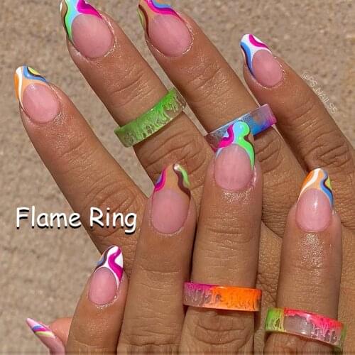 Y2K Jewelry Rainbow Tie Dye Flame Rings For Women Egirl Aesthetic Vintage Charm Goth INS Ring 90s Fashion Friends Gift Wholesale