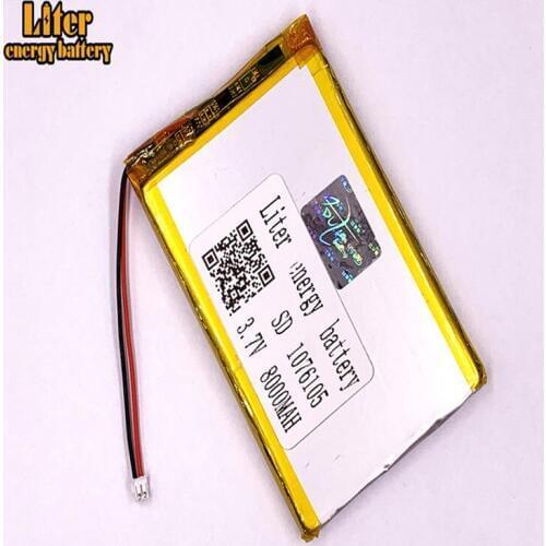 1.5MM 2pin connector 1076105 8000mah 3.7V Rechargeable charging lithium polymer battery for Recreational machines power bank