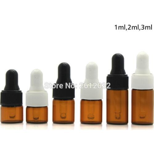 1ml 2ml 3ml Brown Glass Container for Essential Oil Dropper Bottle Liquid Glass Refillable Bottle Amber glass Bottle Dropper