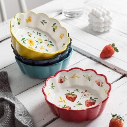 1Piece Creative Ceramic Salad Bowl Tableware Flower Pattern Breakfast Bowl Suitable For Ovens And Microwaves Kitchen Accessory