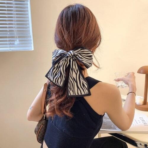 1PC Fashion Retro Printed Satin Long Ribbon Ponytail Scarf Hair Tie Scrunchies Women Girls Elastic Hair Bands Hair Accessories