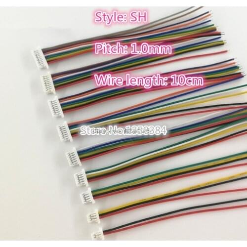 10Pcs SH 1.0 Wire Cable Connector DIY SH1.0 JST 2/3/4/5/6/7/8/9/10 Pin Electronic Line Single Connect Terminal Plug 28AWG 10cm