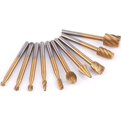 10pcs Set HSS Router Grinding Bit Burr Set For Engraving Wood Rotary Simple Tool Suitable For Wood Carving Root Carving
