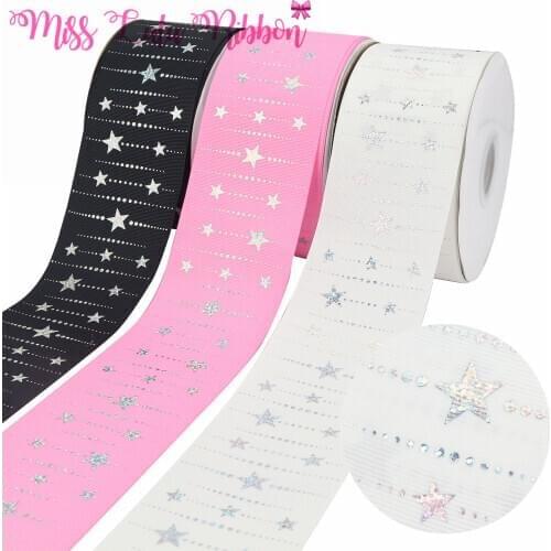 3 "75mm Geometry Series Gold Foil Silver Pentagram White Pink Clack Solid Ribbon DIY Decorative Accessories 50 Yards / Roll