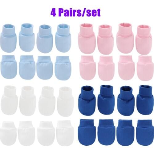 4 Pairs Soft Cotton Face Protection Gloves Foot Cover Set Anti Scratch Handguard Baby Newborn Mittens For Baby Boys Baby Girls